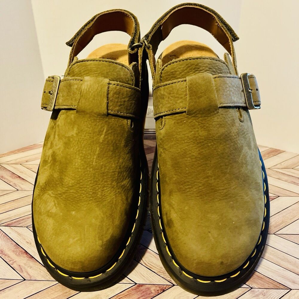 Dr Martens Jorge II Tumbled Nubuck Muted Olive Leather M 11 W 12 Slingback Mules - Picture 3 of 8